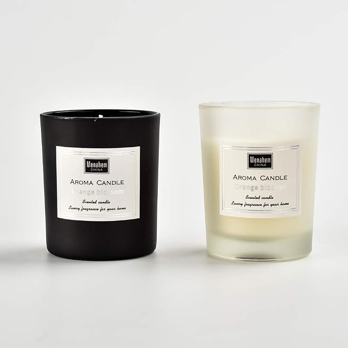Natural Scented Candle,Aroma Candle Gift,Amber Perfume,Handmade Soy Wax in Glass Jar 12 Hours,Prefect for Meditation Stress Relief Mood Boosting (White-Amber)