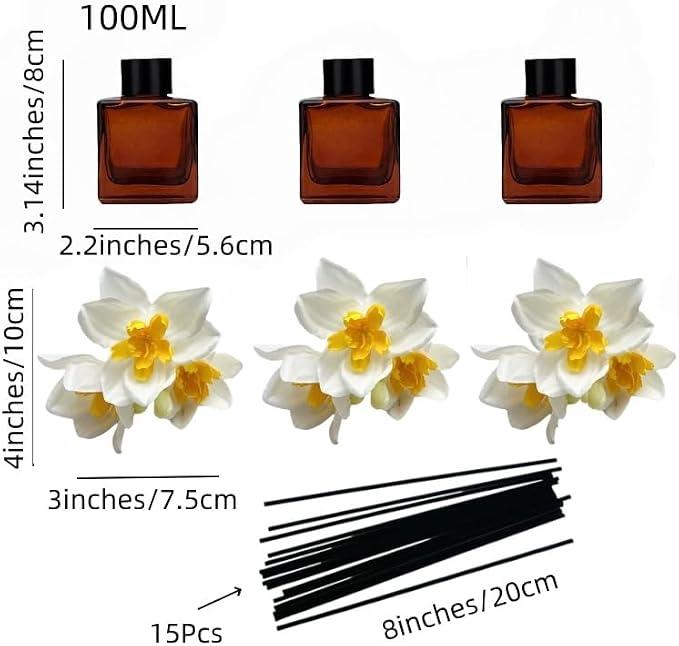 Empty Reed Diffuser Bottle and Black Reed Diffuser Sticks Refill Set for Bathroom Hotel Home Decoration (3, Brown, 100ml)