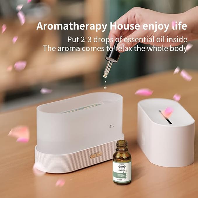 Essential Oil Diffuser, Flame Oil Diffuser - Aromatherapy Aroma Humidifier, Upgrade 7 Colors Noiseless - Perfect for Bedroom Home Office (180ml Classic Flame, White)