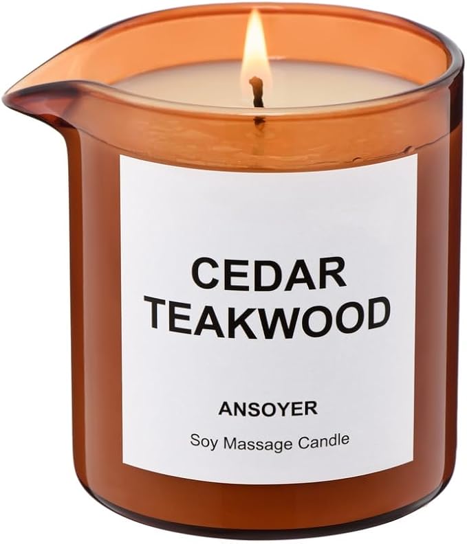 Massage Oil Candle, Cedar Teakwood, 8 OZ | Massage Oil for Massage Therapy, Massage Lotion & Body Oil Candle, Gift for Men or Women
