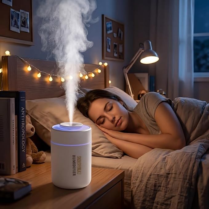 Mini Humidifier - 7-Color LED Night Light, 2-in-1 Aroma Diffuser & Humidifier, USB Portable, 4H/8H Timer, Safe Auto Shut-Off, Ideal for Home Office Car Gift (white, 2.8 * 2.8 * 4.1)