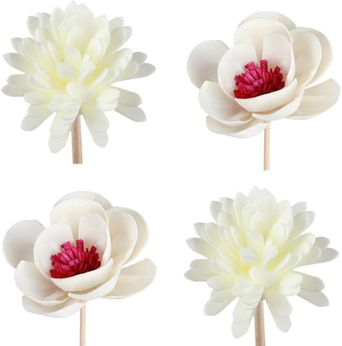 4 Pcs Rattan Reed Fragrance Diffusers and Flower Replacement Refill Sticks, Handmade Flower Reed Diffuser, for Home, Office, Spa, Bedroom, Total Length: 6.3-9.84 inch