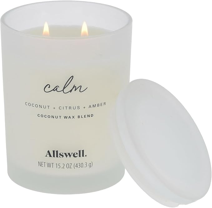 Frosted Scented 2 Wick Candles AW (Calm (Coconut + Citrus + Amber) Scented 2-Wick Spa Jar Candle 15oz.)