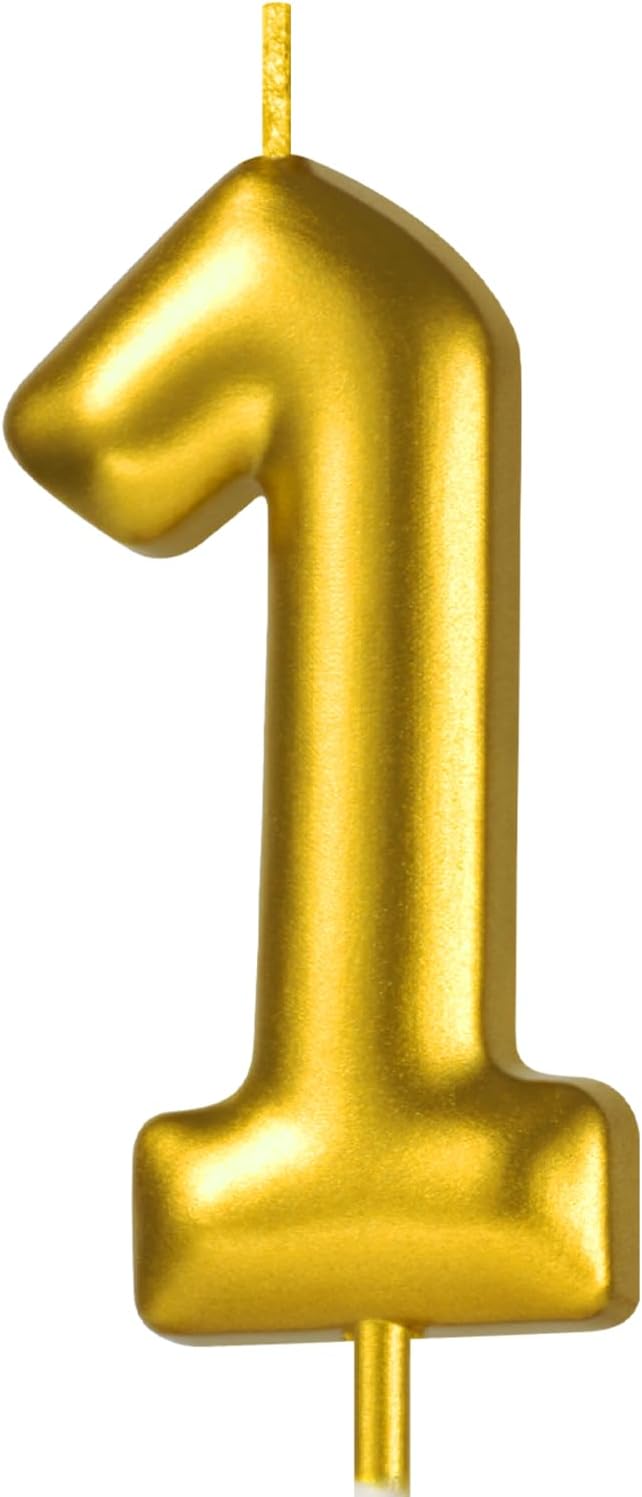 2.76“ Gold 1 Candle 1st Birthday Party Decorations, First Birthday Candle Gold Number Candles for One Year Old Birthday Cake Decoration for Girls Boys, Number 1 Candle 1st Cake Topper for Cakes