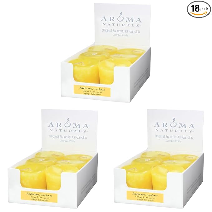 Aroma Naturals Ambiance Votive Candle, Yellow/Orange/Lemongrass, 6 Count (Pack of 3)