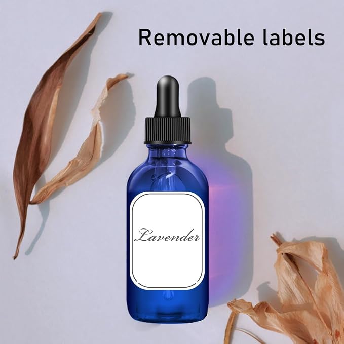 Bumobum Dropper Bottle 2 oz, 2 pack Blue Glass Eye Dropper Bottles with Labels and Funnel, Leakproof Tincture Bottles with Measured Dropper