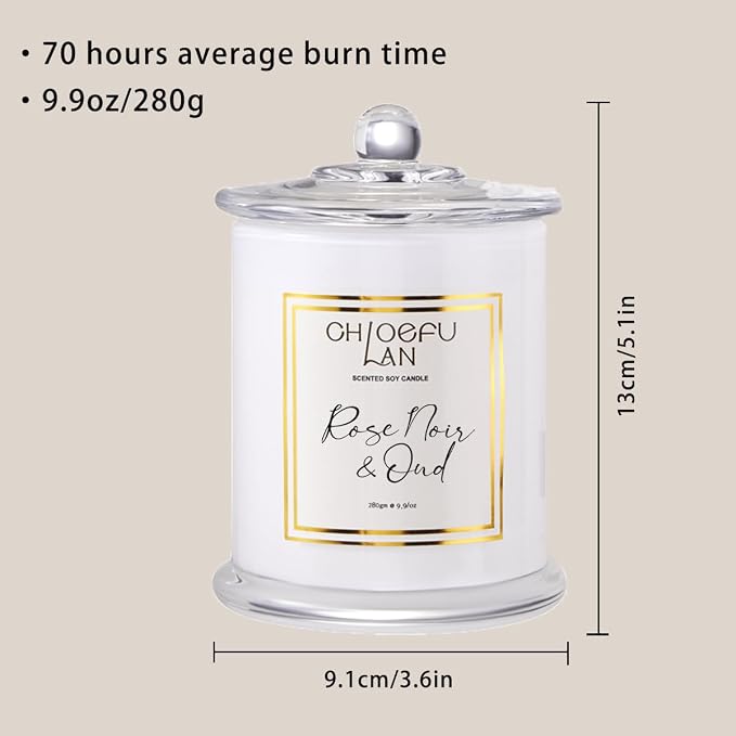 Rose Scented Candles, Oud Candle Gifts for Women, Long Lasting Burning Highly Scented Lovely Candles, Valentines Day Gifts for Her, Luxury Jar Candle for Mom, 70 Hours 10 oz