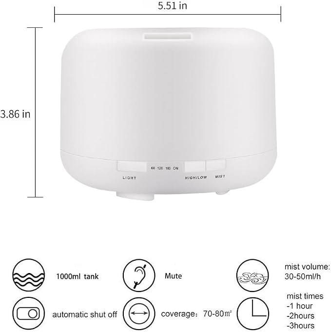 500ml Essential Oil Diffuser with Remote Control, Premium Ultrasonic Aromatherapy Diffusers Scent Humidifier Vaporizer Auto-Off Timer for Large Room Home, Yellow (White)