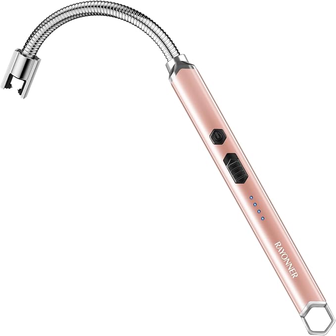Electric Candle Lighter Long Flexible Neck Windproof Flameless USB Rechargeable Plasma Arc Lighter for Grill Firework Kitchen Camping (Rosegold)