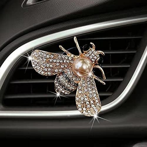 Bling Bee Crystal Car Air Fresheners - Rhinestone Diffuser Vent Clip Charms - Cute Car Decor for Women (Golden)