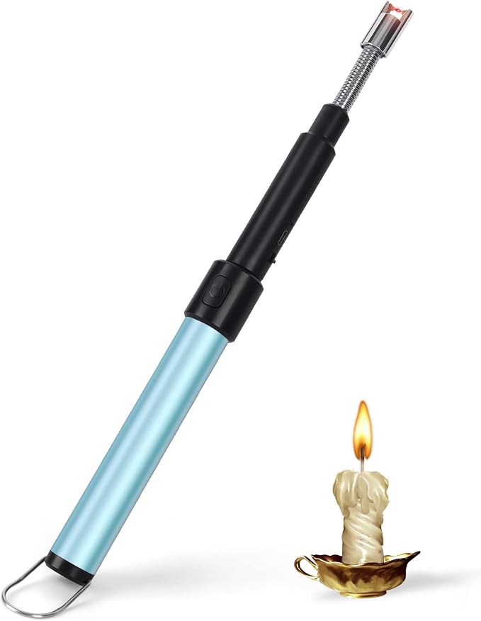 Candle Arc Lighters Long Flexible Neck 70cm Rechargeable Telescopic Electric Flameless Lighter for Kitchen Fireplace Pilot Light BBQ Stove (Blue)