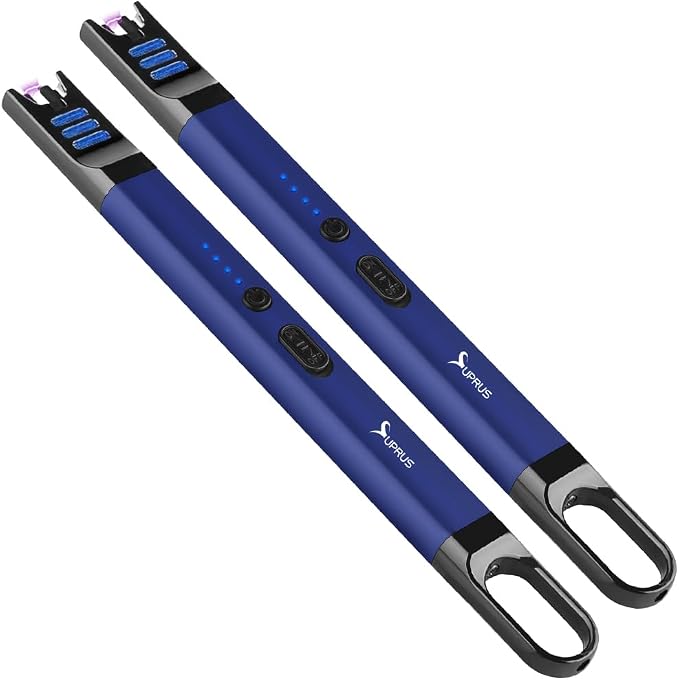 SUPRUS Candle Electric Arc Lighter Windproof Flameless USB Rechargeable Lighter with LED Light for Candle Camping BBQ Cooking (Dark Blue&Dark Blue)