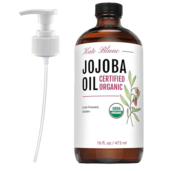 Kate Blanc Cosmetics Jojoba Oil for Hair, Face & Skin. Gua Sha Oil for Face Massage & Dermaplaning (16oz, Organic, 100% Pure, Natural)