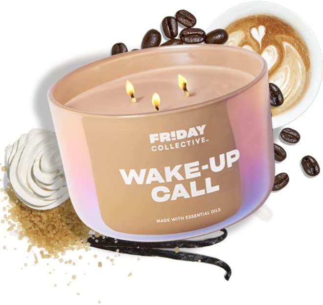 Friday Collective Wake-Up Call Candle, Sweet & Spicy Scented, Made with Essential Oils, 3 Wicks, 13.5 oz (Pack of 2)