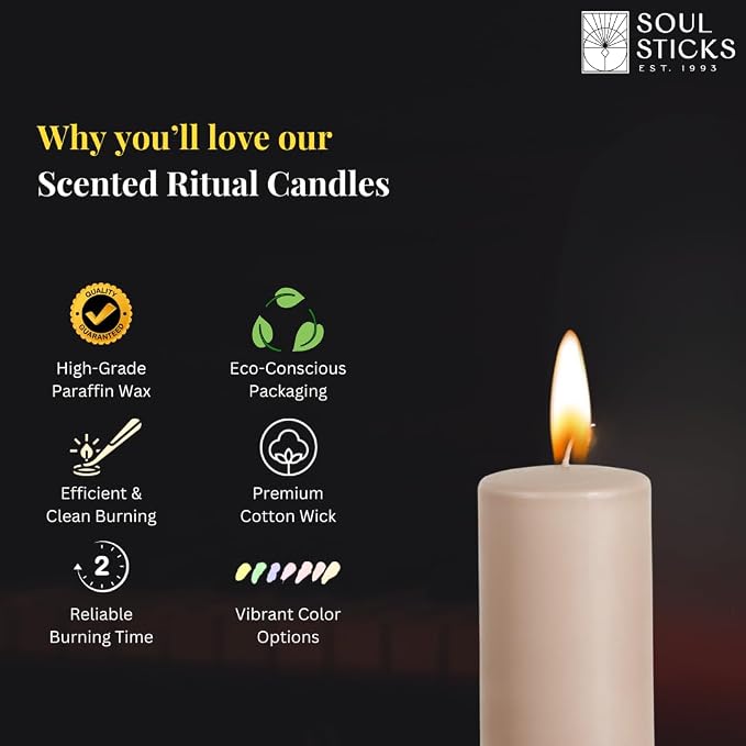 SOUL STICKS 4" Scented Ritual Candles Chime Taper Premium Candles 20 pcs for Rituals, Ceremonies, Meditation, Altar and Spells (Light Brown/Sandalwood)