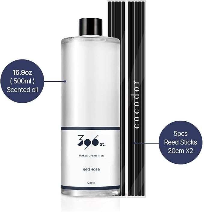 396 st. Reed Diffuser Oil Refill, Baby Powder(Also Known as Refreshing Air), 16.9oz(500ml), 10 Fiber Reed Sticks/Home Fragrance, Scented Oil Refills, Oils for Reed Diffuser, Home Décor