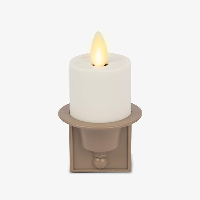 Luminara Flameless Candle Nightlight w/Dusk to Dawn Light Dark Auto Sensor, Timeless Taupe Wall Plug Indoor Night LED Light w/Real-Flame Effect Technology, Bathroom Bedroom Hallway, No Remote Needed
