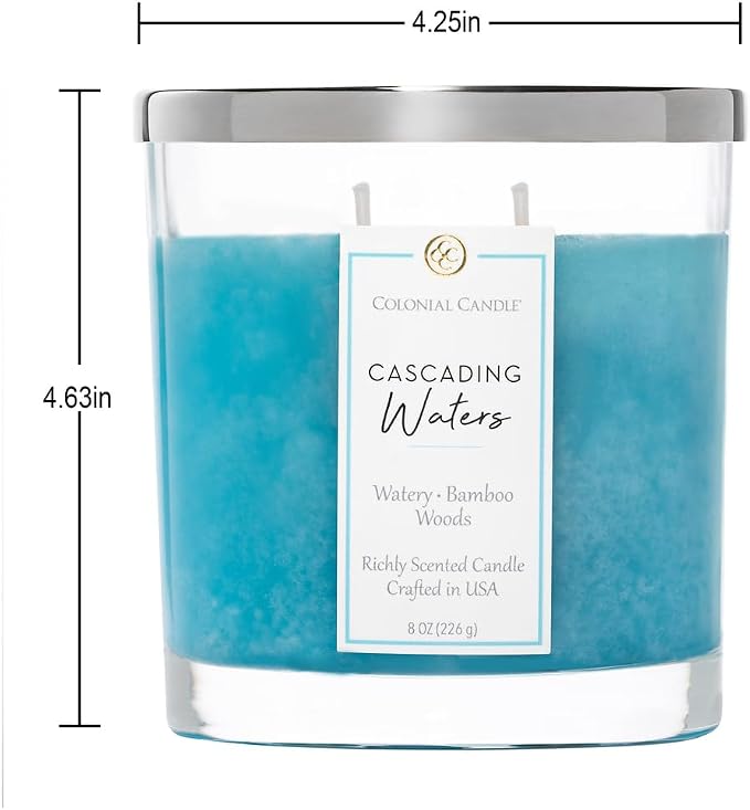 Colonial Candle Cascading Waters Scented Candle Jar, Highly Fragranced Candles for Home Scented, Mottled Wax Candle, 2 Wick, 8 oz - Made in the USA