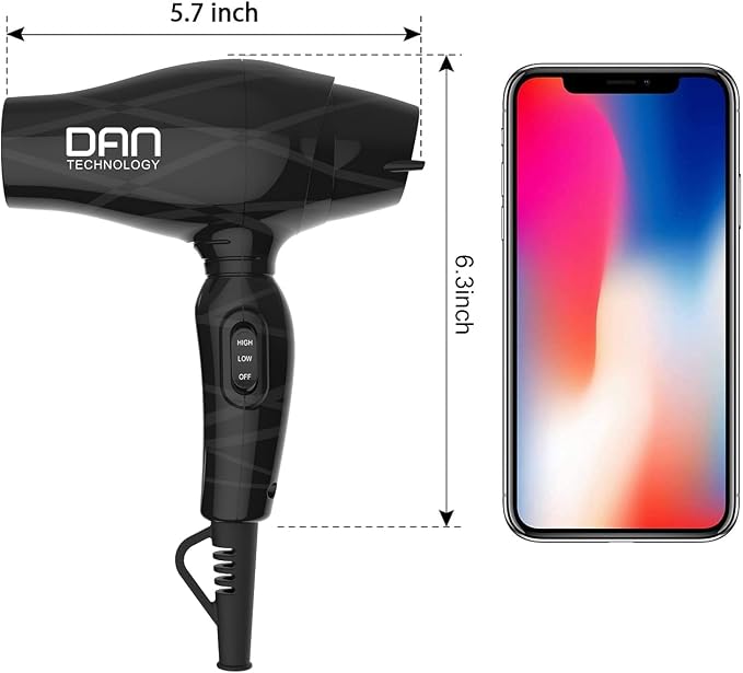 Dan Technology Lightweight Travel Hair Dryer,Portable Mini BlowDryer with Concentrator&Diffuser, with Nozzle Attachment Ceramic,