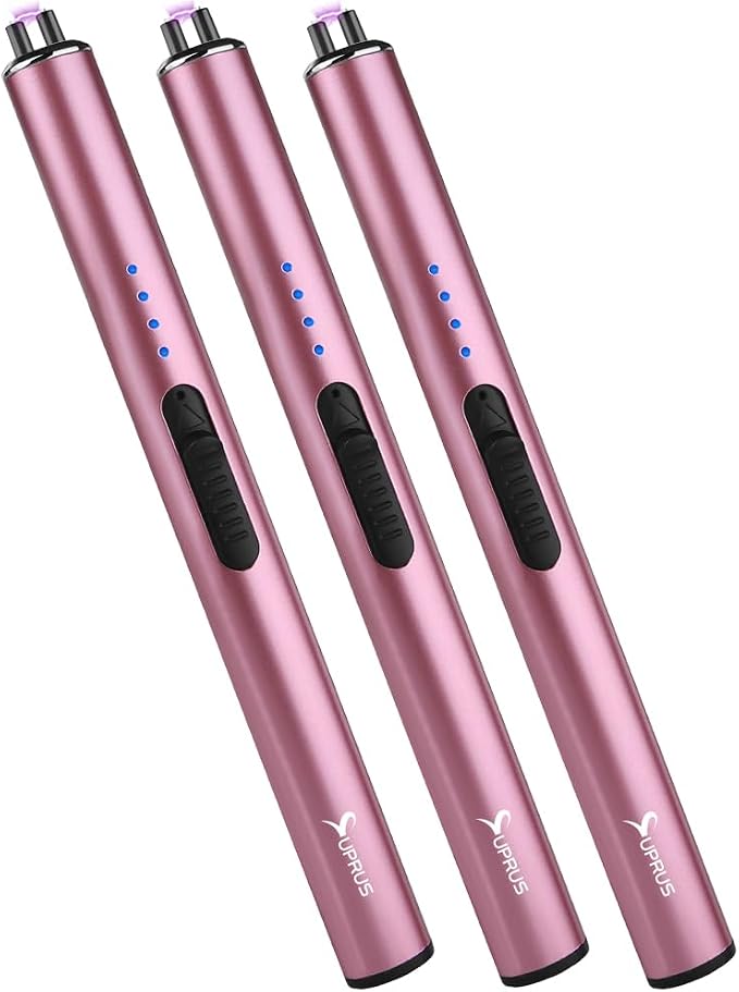 SUPRUS Electric Arc Windproof Flameless USB Rechargeable Lighter with Safety Lock for Candle (Pink, 3 Packs)