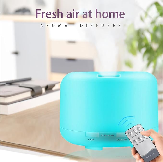 500ml Essential Oil Diffuser with Remote Control, Premium Ultrasonic Aromatherapy Diffusers Scent Humidifier Vaporizer Auto-Off Timer for Large Room Home, Yellow (White)