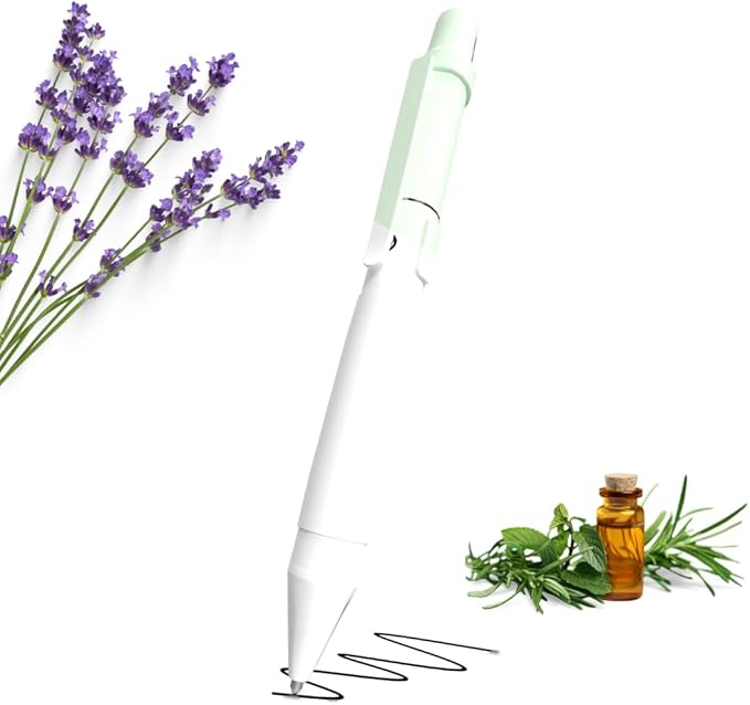 Aromatherapy Writing Pen Battery with Real Ink Tip and Hidden Diffuser Port, Soft Touch Ballpoint for Note Taking, Signature, and On-The-Go Relaxation, Rechargeable Wellness Gift for Office (Glow)