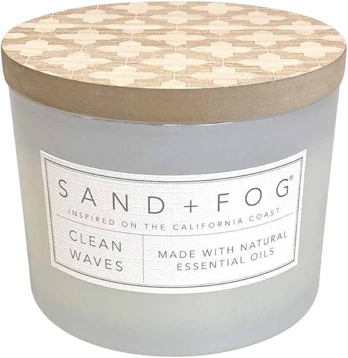 Sand + Fog Scented Candle - Clean Waves – Additional Scents and Sizes – 100% Cotton Lead-Free Wick - Luxury Air Freshening Jar Candles - Perfect Home Decor – 12oz