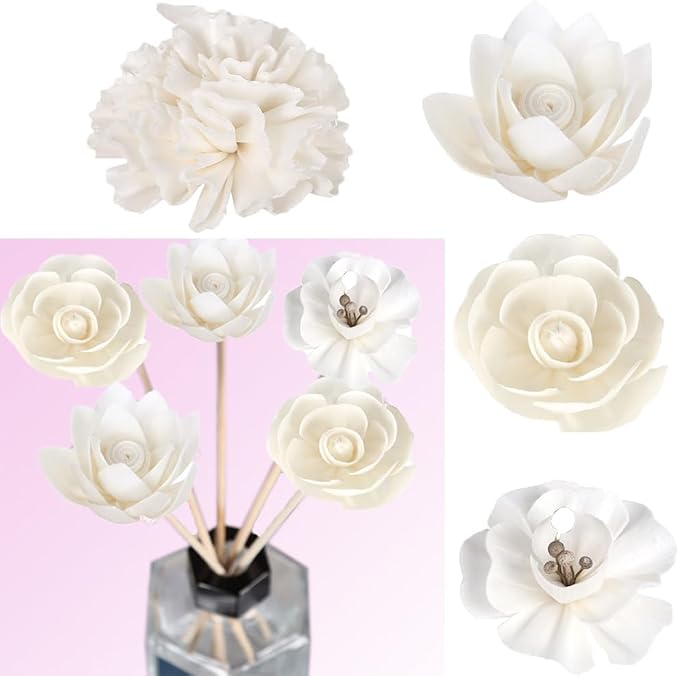 Leadigol 4PCS Reed Diffuser Flower Set, Diffuser Mixed Flowers, Natural Material Aromatherapy Reed Wood Flowers, Mixed White Flower Set Replacement for Home Fragrance