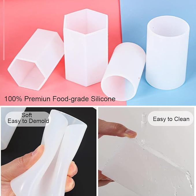 6Pcs Silicone Candle Molds Set for Candle Making, Bubble Pillar Candle Mold, 3D Hexagonal Cylinder Candle Mold, Silicone Mold for Soy Wax, Soap, DIY Scented Candle