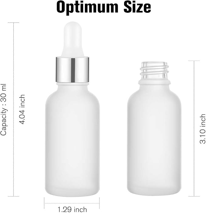 PrettyCare 4 Pack 1oz Dropper Bottle for Essential Oils, 30 ml Frosted Clear Glass Leak Proof Essential Oils Bottles with Labels, Funnels- Empty Tincture Bottles for Personal Care & Beauty