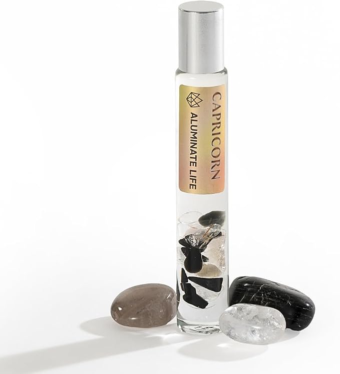Capricorn Zodiac Crystal-Infused Essential Oil Rollerball, Aromatherapy Blend - Grounding & Motivation, Premium Astrology Sign Birthday Gift, Natural Therapeutic Roller, 10 mL