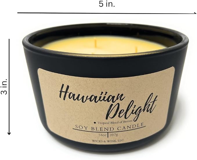 Wicks & Wine Soy Blend 3-Wick Cotton CORE Candle 14oz (Hawaiian Delight)
