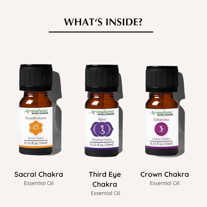 Sacral Chakra, Third Eye Chakra, Crown Chakra Essential Oil Diffuser Blends by Aromafume | 3 x 10ml/0.33 fl oz| Aromatherapy Oils for Chakra Balance | Chakra Incense for Meditation, Yoga, Reiki