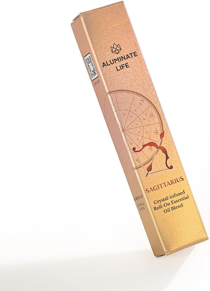 Sagittarius Zodiac Crystal-Infused Essential Oil Rollerball, Aromatherapy Blend - Inspiration & Focus, Premium Astrology Sign Birthday Gift, Natural Therapeutic Roller, 10 mL