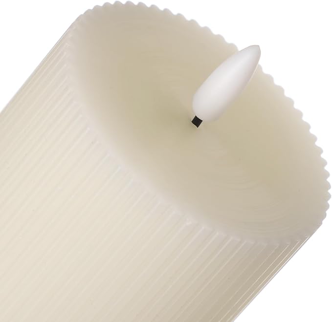 ANGELLOONG Ribbed Flameless Pillar Candles with Remote, Set of 3 Ivory Real Wax LED Candles Battery Operated with 2/4/6/8H Timer for Home Decor, Bathroom, Living Room