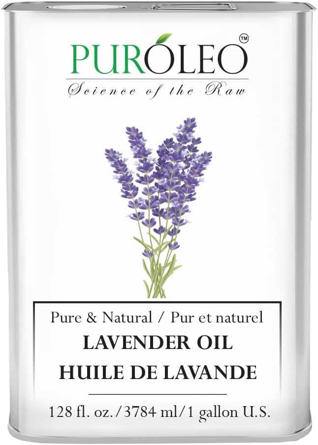 PUROLEO Lavender Essential Oil 128 Fl Oz/3785 ML (Packed in Canada) 100% Pure Natural Undiluted Cold Pressed for Aromatherapy Therapeutic Grade Aromatherapy Oil for Sleep…