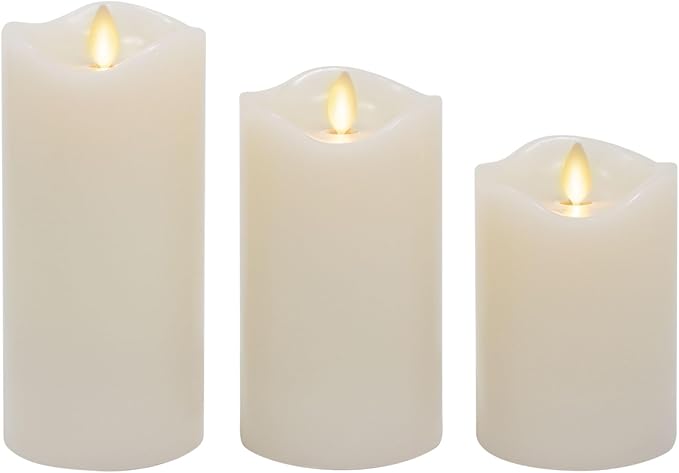 Matchless Candle Co. by Luminara Set of 3 Flameless LED Pillar Candles, Real Wax, Moving Flame (3x4.5, 3x5.5, 3x6.5 Inch, Unscented)