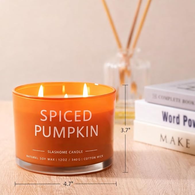Pumpkin Spice Scented Candle, Luxury Large 3 Wick Soy Candle 12 Oz, 60+ Hour Long Lasting Clean Burn, Elegant Aromatherapy Home Decor, Housewarming & Birthday Gift for Men & Women