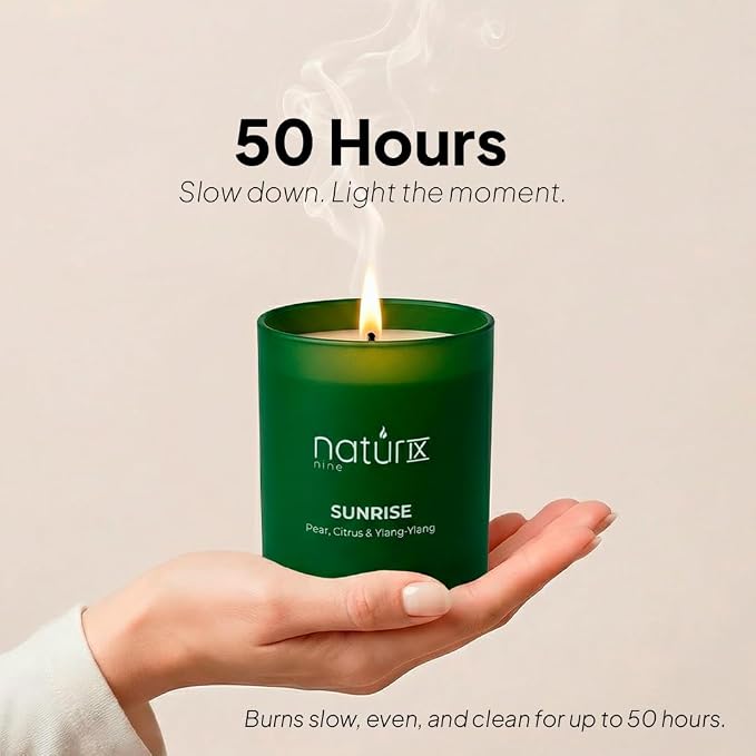 Natur IX Sunrise Scented Candles for Home | Pear,Citrus,YlangYlang | Natural Non Toxic Soy Candles with Essential Oils | 50h Long Burning