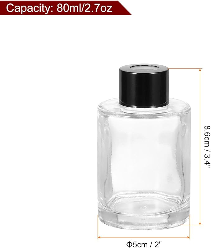 HARFINGTON 80ml/2.7oz Empty Glass Diffuser Bottle 3.4" x 2" Refillable Fragrance Accessories Aromatherapy Jar Container for Replacement Reed Diffuser DIY Home Bathroom Transparent
