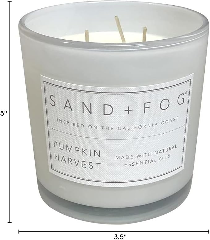 Sand + Fog Scented Candles - Pumpkin Harvest - Additional Scents and Sizes - 3 Wicks 100% Cotton Lead-Free - Luxury Air Freshening Jar Candles - Perfect Home Decor - 21 oz