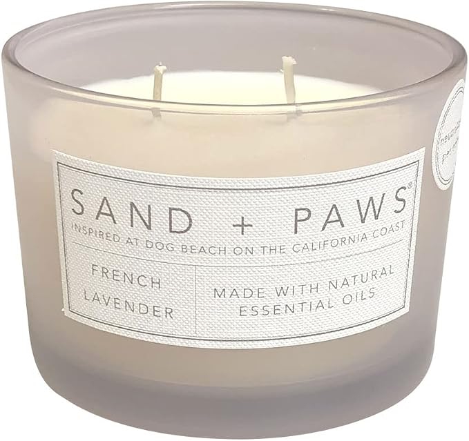 Sand + Paws Scented Candle - French Lavender - Luxurious Air Freshening Jar Candles Neutralize pet Odors and Enhance Home décor – 100% Cotton Lead-Free Wicks - 12 oz
