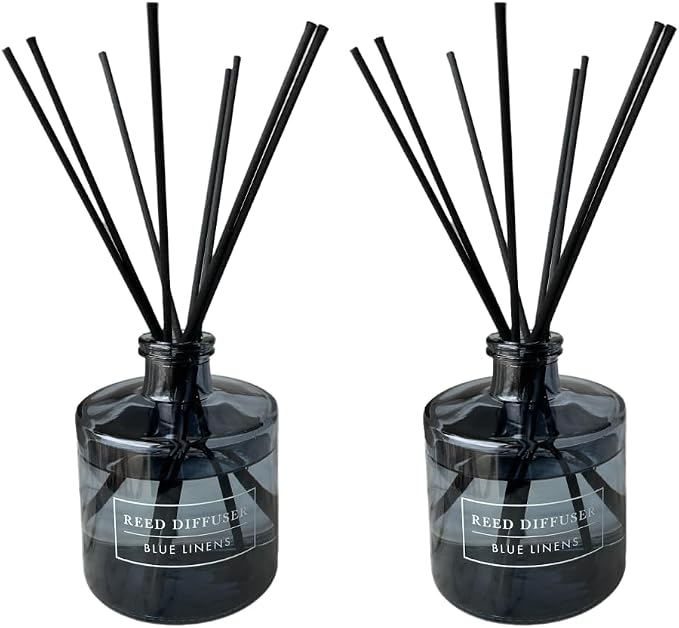 Bellevue Diffuser, 6 fl oz Glass Filled Diffuser, Highly Concentrated Fragrances with Essential Oils, Home Fragrance, Scent:Blue LINENS (Pack of 2)