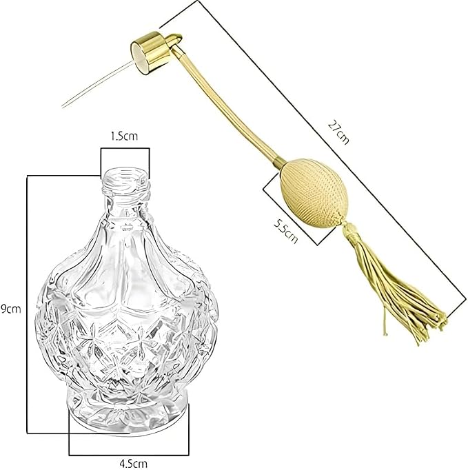 BOGZON 80ml Clear Crystal Vintage Style Perfume Bottle Gold Long Spray Tassels Atomizer Pump Refillable Glass Bottles Makeup Tool