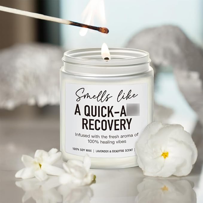 Quick Recovery Get Well Candle, Surgery Recovery Gifts for Women, Men, After Surgery, Get Well Soon, Cancer Comfort Gifts, Funny Hysterectomy, Chemo, Feel Better Gift, Lavender & Eucalyptus Candle