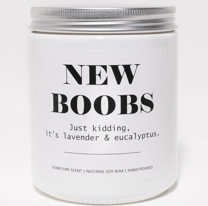 Lavender & Eucalyptus Soy Wax Candle, 7OZ - Breast Cancer Survivor Gifts for Woman, After Breast Surgery Gifts, Breast Reduction, Augmentation, Boob Job Recovery, Smells Like New Boobs