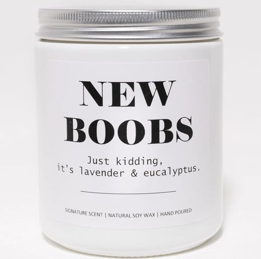 Lavender & Eucalyptus Soy Wax Candle, 7OZ - Breast Cancer Survivor Gifts for Woman, After Breast Surgery Gifts, Breast Reduction, Augmentation, Boob Job Recovery, Smells Like New Boobs