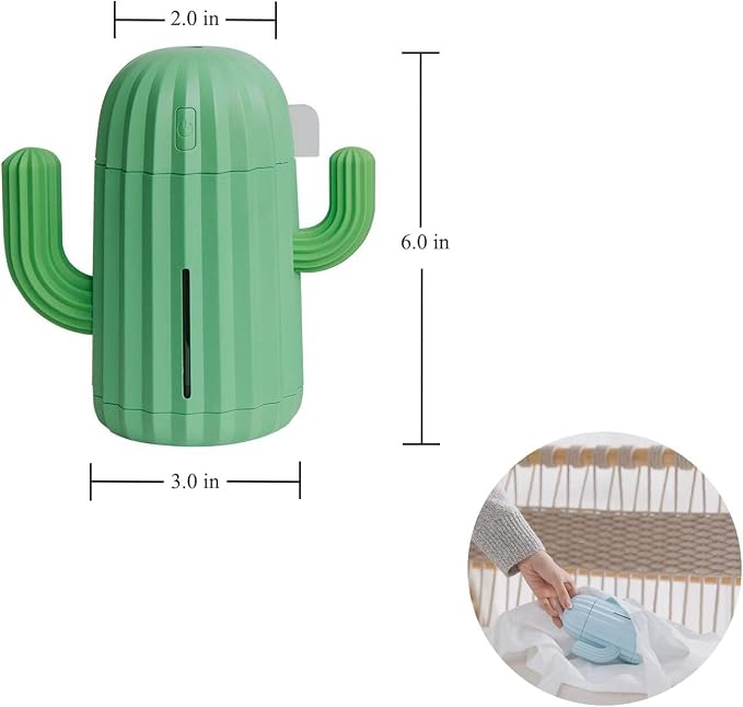 Mini Humidifier Single Room Humidifiers with Night Light Portable Cactus Air humidifier for for Yoga, Office, spa, Bedroom，Baby Room，Silica Gel Diffuser for tap Water only(Green)