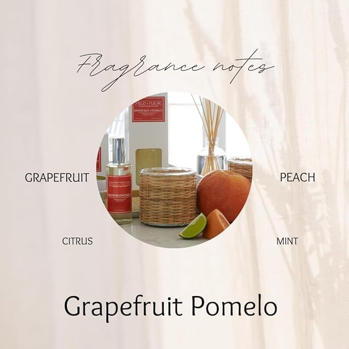 Field + Fleur - Reed Diffuser Set - Home Fragrance Diffuser - Refresh Home, Bedrooms, Bathrooms & More - Notes of Grapefruit, Peach, Mint & Citrus - Made in the USA - Grapefruit Pomelo Scent - 4 oz