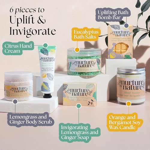 Nurture by Nature Spa Gift Set for Women Bundle - Relaxing and Uplifting Self Care Gift Set Duo with Hand Cream, Scented Candle, Bath Bombs, Bath & Body Gift Set, Mothers Day Gift, Gift for Mom